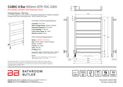 Bathroom Butler Cubic 8 Bar WPS Straight TDC