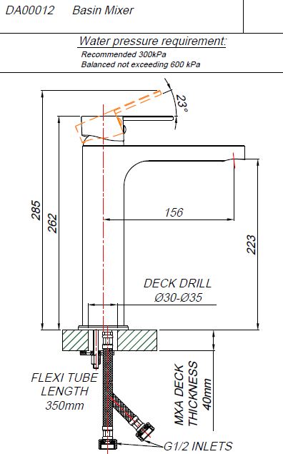 Blutide Dune 250mm high basin mixer