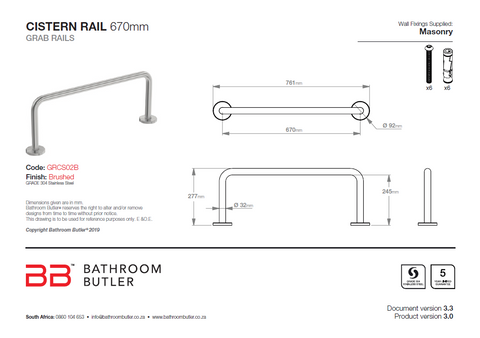 Bathroom butler 670mm rail for cistern