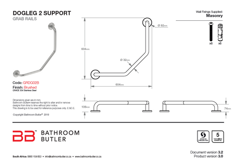 Bathroom Butler dog leg 2 support