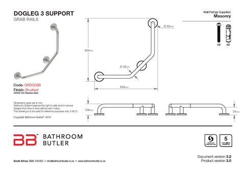 Bathroom butler dog leg 3 support