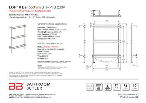 Bathroom Butler Loft 6 Bar SPS Straight PTS