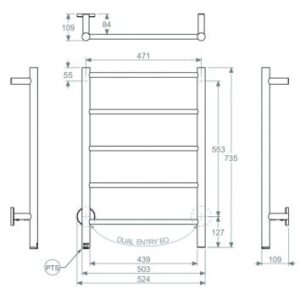 Bathroom Butler Matt black natural 5 bar straight 524x735mm 65w