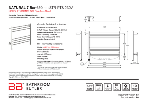 Bathroom Butler Natural 7 Bar WPS Straight PTS