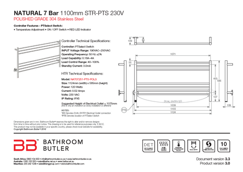 Bathroom Butler Natural 7 Bar BPS Straight PTS