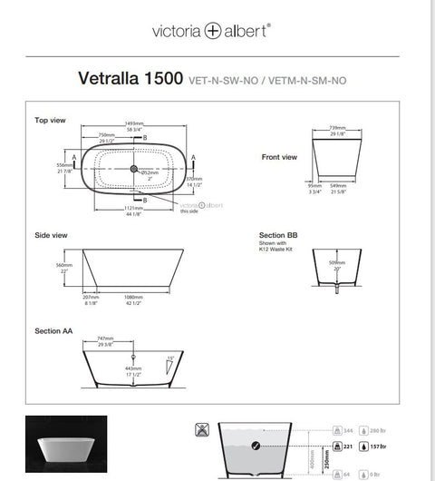 Victoria & Albert Vetralla Bath Freestanding 1500